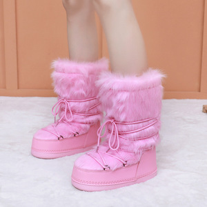 Nuova moda 2025 inverno tendenza scarponi da neve in pile <span class=keywords><strong>bianco</strong></span> con lacci antiscivolo e stivali da neve con motivo luna spaziale da donna - Product Image 1