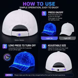 Casquette de baseball lumineuse à LED avec fibres optiques, rechargeable, pour fêtes, anniversaires, carnaval, Noël - Product Image 4