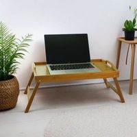 Plateau de lit pliable et portable en bambou laqué, table multifonctionnelle, plateau de petit-déjeuner, plateau de rangement alimentaire pour le camping, style classique