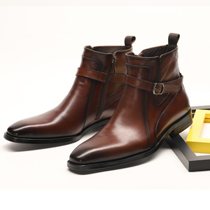 Nouvelles bottes pour hommes, semelle en caoutchouc, bottes habillées de bureau, bottes de haute qualité avec boucle, en cuir véritable, bottes de soirée et de bureau pour hommes - Product Image 6