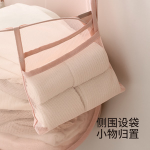 FaSoLa Foldable Mesh Laundry Basket Pink Wall Mounted Clothing Organizer Breathable Storage Rectangle Polyester Eco Friendly - Product Image 5
