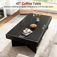 Table de café moderne rectangulaire noire de 47 pouces en bois, autoportante, pour café, salon et maison - Vente en gros