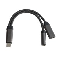 Adaptateur audio Hi-Fi Ruidun AA01 Type-C vers 3,5 mm, répartiteur 2-en-1 avec gaine en PVC pour systèmes HDTV, home cinéma, enceintes et casques