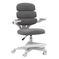 Chaise d'étude pour enfants rembourrée à 3 couches, grise, avec accoudoirs et repose-pieds à double angle, pivotante, pour l'apprentissage à domicile