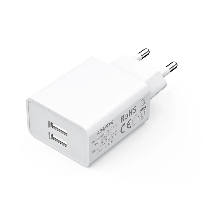 Travel Universal Dual USB Port 5V 2A Adapter 10W EU US Plug FCC RoHS Mobile Phone Premium Wholesale Wall Charger Adapter