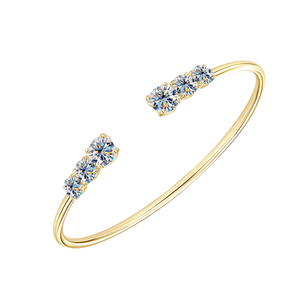 Joyería Fina con Certificado GRA, Bañada en Rodio, Plata 925, Clásica, Tres Piedras, Color D, Moissanita, Brazaletes de Moda para Fiesta y Compromiso - Product Image 2