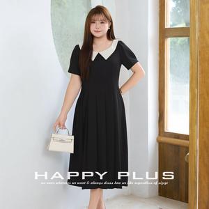 รันฉีชุดเดรสทรงเอเอวสูงสำหรับผู้หญิงไซส์พลัส คอปกปีเตอร์แพน สีดำล้วน สีแอปริคอท สไตล์มิว N9254 - Product Image 2