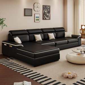 Ensemble de canapés en <span class=keywords><strong>cuir</strong></span> pour salon, mobilier de salon moderne, canapé noir en <span class=keywords><strong>cuir</strong></span> pour salon - Product Image 3