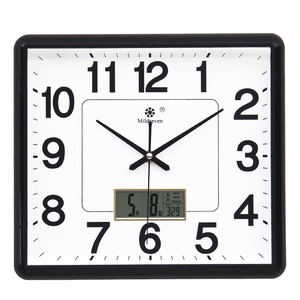 Square Quartz <b>Wall</b> <b>Clock</b> Analog Silent Battery Powered Perpetual Calendar <b>Digital</b> Display for Living Room Bedroom - Product Image 2