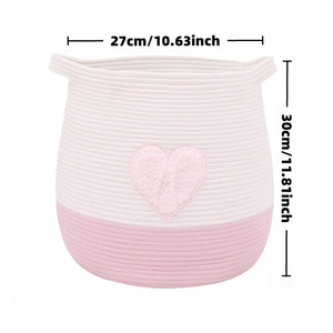 High Quality Laundry <b>Basket</b> Love Toy Clothes Cotton <b>Foldable</b> Hamper Rope Woven Storage <b>Basket</b> for Kid's Room - Product Image 5