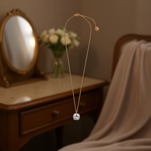 Collana in acciaio inossidabile con diamanti, catena sottile, gioielli per donna 45490 - Product Image 2