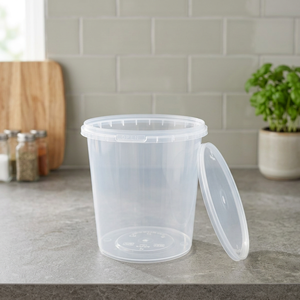 Contenant rond en polypropylène vierge avec système de sécurité, capacité 1000 ml, gamme de contenants avec système de sécurité - Moulage par injection en gros pour traiteur, plats à emporter et autres - Product Image 3