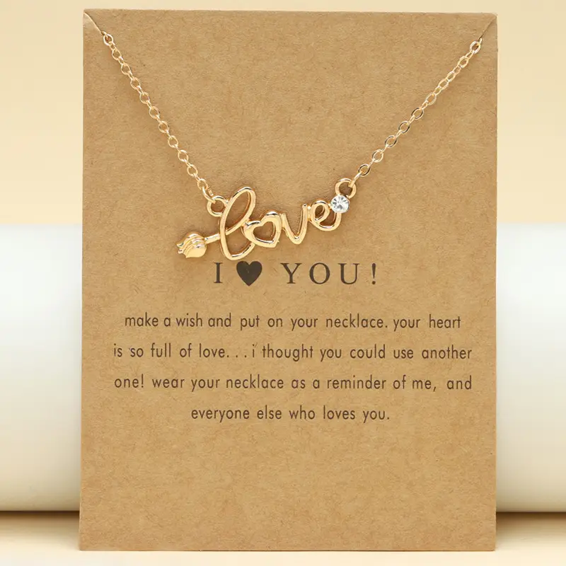 Hot sale gold silver color LOVE letter pendant Collar chain New style Greeting card necklace for women girls