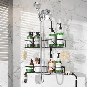 Mensola da Bagno Sospesa su Vetro con Ganci, Ripiano Portaoggetti per Shampoo all'Interno del Bagno - Product Image 1