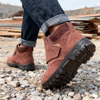 Sepatu Safety Kulit Sapi High Top Pria Berlapis Bulu Anti-Hantam Anti-Tusuk Sepatu Kerja Kulit Sapi