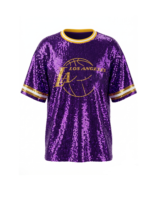 Robe T-shirt tricotée à manches courtes bleu marine clair, style basketball, avec éclairage EL et coupe ample style hip-hop, pour les soirées de remise des diplômes