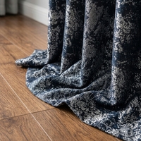 Rideaux occultants jacquard texturés en marbre de luxe DaiRui, bleu marine argenté métallisé, avec œillets, pour salon