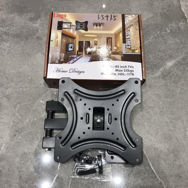 Full Motion TV Wall Mount 14-42'' VESA 200x200mm 180 Swivel 15 Tilt Cold Rolled Steel Black Living Room LCD