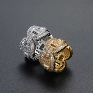 Iced Out Messing 18K Vergoldeter Zirkon Baguette Schweinenasen-Ring Unisex Hip Hop Inlay CNAS Zertifizierter Fingerring Geschenk - Product Image 2