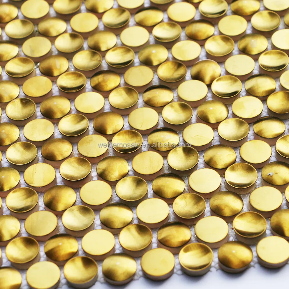Estilo ultra moderno circular oro Acero inoxidable mosaico decoración de la pared restaurante azulejos decorativos azulejos de mosaico de metal