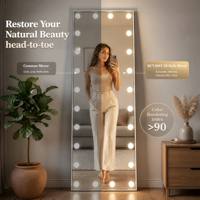 Espejo de pie LED de cuerpo entero con 28 bombillas, trípode, táctil, regulable, 3 colores de luz, para maquillaje y transmisiones en vivo, OEM