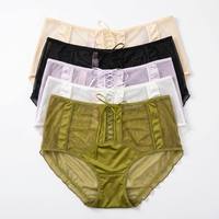 2026 Neuestes Modell Sexy Elegante Durchbrochene Spitze Schmale Rüschen Satin-Band Hohe Taille Umweltfreundliche Atmungsaktive Damenslips