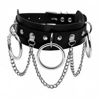 Collier ras du cou en cuir PU punk rock gothique emo avec anneaux en O, clous et rivets, réglable