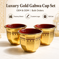 Ensemble de tasses à café Gahwa en or de luxe, logo personnalisé OEM ODM, style arabe, ensemble cadeau en céramique pour l'hôtellerie d'entreprise, vente en gros