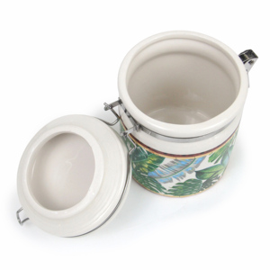 Ensemble de pots de conservation en céramique à motif de feuille de Monstera tropicale, hermétiques, avec <span class=keywords><strong>pince</strong></span> de verrouillage en métal pour café, thé, sucre - Product Image 5