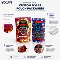 Sachet personnalisé en PET Mylar imprimé, anti-odeur, résistant aux enfants, avec fermeture éclair, idéal pour les sachets stand-up de 3,5g, 5g, 10g pour le stockage de snacks et aliments.