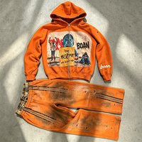 Ensemble de survêtement unisexe personnalisé avec sweat à capuche zippé et pantalon de jogging à double taille, imprimé DTG, effet délavé vintage