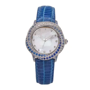 Hot sale factory customize luxury moissanite diamond watch high quality leather strap Japanese MOVEMENT women watch