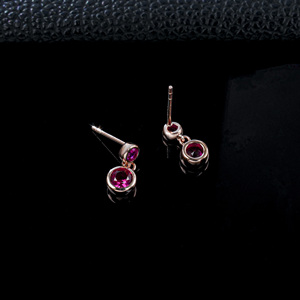 925 Silver Rose Gold Cultured Ruby Stud <b>Earrings</b> - Product Image 4