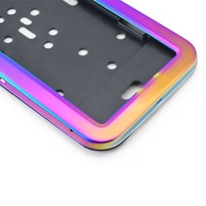 Cadre de plaque d'immatriculation, fabrication directe usine, norme européenne, support de plaque d'immatriculation en acier inoxydable bleu arc-en-ciel. - Product Image 3