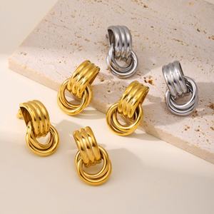 Trendy PVD Gold Plated Two-Tone Twisted Cross Thread Stainless Steel <b>Stud</b> <b>Earring</b> for Women Unique Waterproof Jewelry - Product Image 1