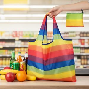 Sac fourre-tout pliable grand format en polyester écologique réutilisable et économique avec fermetures éclair, impression personnalisée, sac de promotion, sac de courses, sac de transport pour l'épicerie - Product Image 4