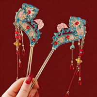 Épingles à cheveux creuses style ancien RUYI, en alliage métallique, pour chignon, bâtons à cheveux en U, nouveau style chinois, fourchettes à cheveux à pampilles