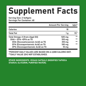 High Quality Vegan Omega 3 Softgels with Total Omega 3 Brain Health Immune Brain Health Antioxidant Protection Softgels - Product Image 2