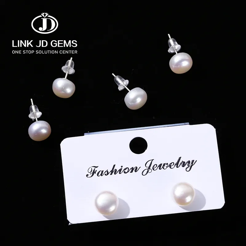 JD Natural Freshwater Pearl Stud Earrings Real 925 Sterling Sliver Earring Cultured White Pearl for Women Earring Jewelry