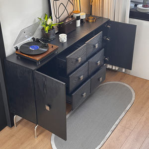 خزانة عرض وطعام فاخرة حديثة من الخشب الصلب مع ارتفاع قابل للتعديل و5 أدراج/رفوف وأرجل من الفولاذ المقاوم للصدأ - Product Image 3