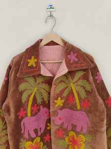 <b>Velvet</b> Suzani Embroidered Reversible Eco-Friendly Breathable Short Sleeve Winter Bomber <b>Jacket</b> - Product Image 2