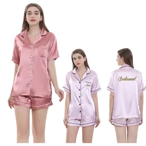 Fabrieksleverancier Zomer Meisjes Korte Mouw Casual Sets Vrouwen Nachtkleding Pak Satijnen Pyjama Logo Custom