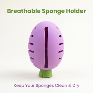 Support portable en silicone de qualité alimentaire pour éponge de maquillage de luxe, forme d'aubergine, étui de voyage respirant pour éponge de beauté et houppette - Product Image 3
