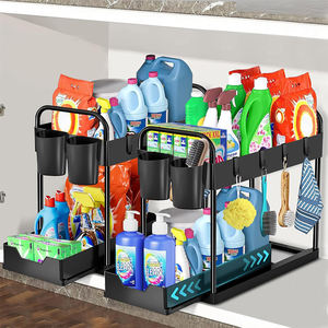 Organisateur de placard coulissant multifonctionnel en ABS pour cuisine et salle de bain, panier de rangement à 2 niveaux pour placard de cuisine et sous l'évier - Product Image 1