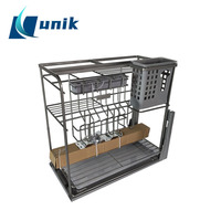 Panier coulissant de cuisine multifonctionnel en métal chromé à fil rond avec rangement à épices à trois niveaux, taille personnalisable