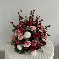 Boule de fleurs artificielles en soie rose bordeaux, pompon floral pour centre de table de mariage, décoration de toile de fond pour fête de mariage d'automne