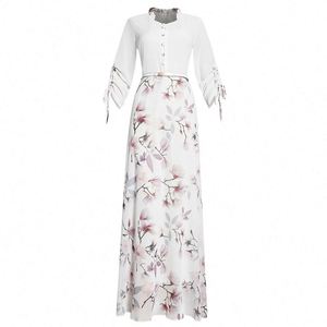 Abito lungo floreale elegante da donna alla moda estiva taglie forti a <span class=keywords><strong>mezza</strong></span> <span class=keywords><strong>manica</strong></span> grande con cintura - Product Image 2