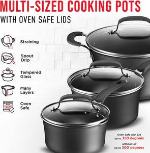 ชุดเครื่องครัวสำหรับทำอาหารสีดำหลายขนาด23ชิ้นกระทะกระทะทอดกระทะเคลือบอลูมิเนียมคาร์บอน - Product Image 5