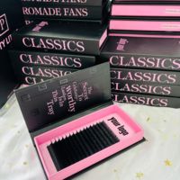 Extensions de cils en volume russe individuelles classiques en velours 0.03, noir mat foncé, en plateaux, avec logo personnalisé, vente en gros