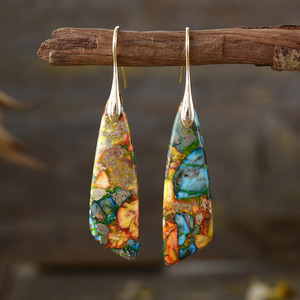 Pendientes de Piedra Natural Estilo Bohemio, Forma de Lágrima, Coloridos, Joyería para Fiesta, Accesorio de Moda - Product Image 2